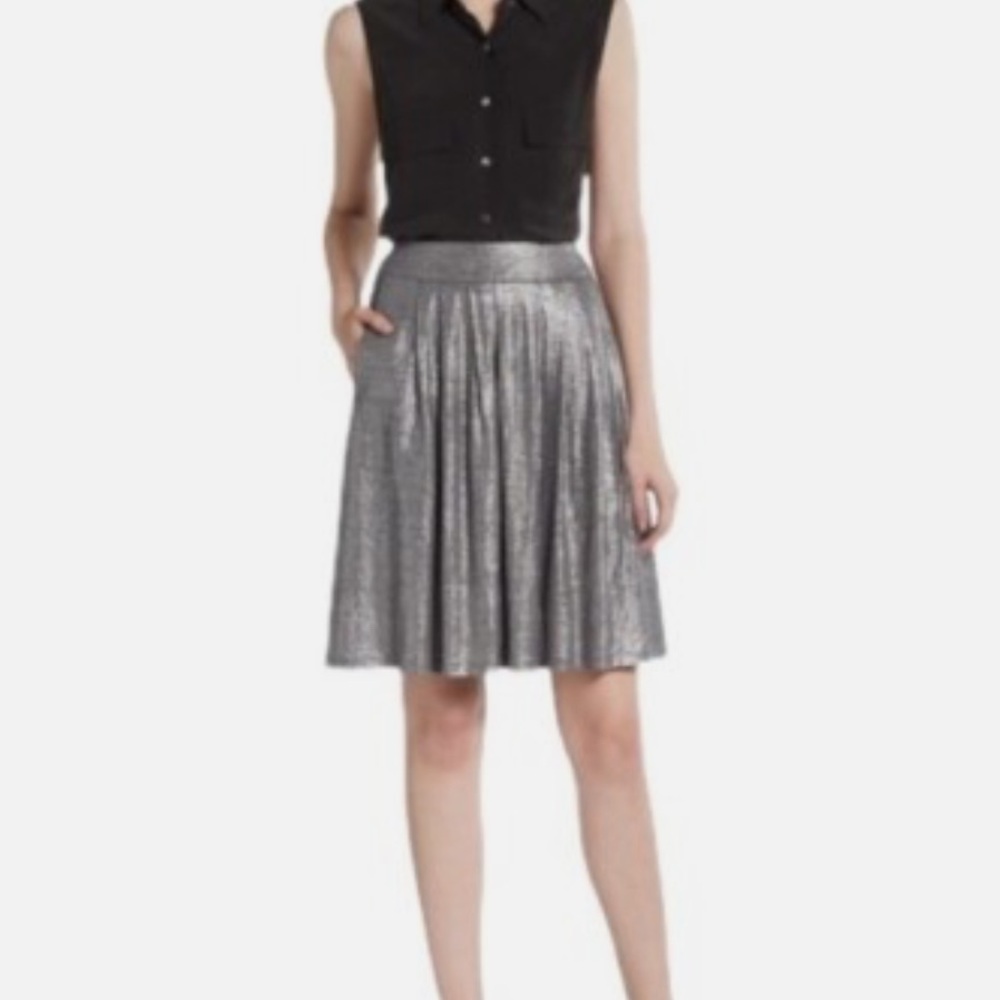 Eileen Fisher Organic Linen metallic Silver Pleated Skirt